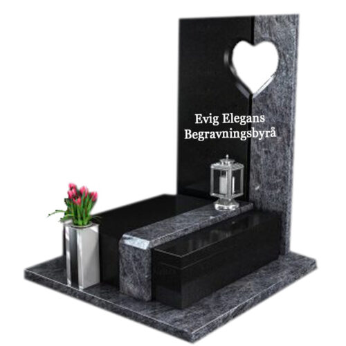 Designad gravsten i granit med hjärta